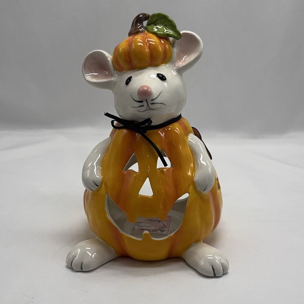 Blue Sky Clayworks Mouse Pumpkin Tea Light Candle Halloween fall Thanksgiving